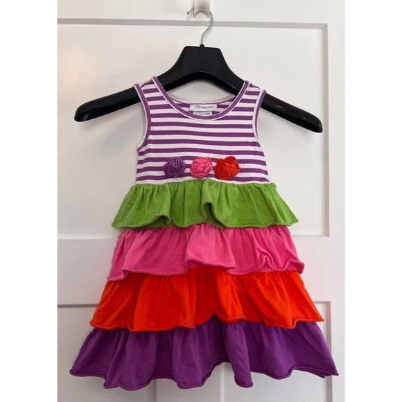 Bonnie Jean Baby Girls Dress Multicolor Striped Tiered Ruffles‎ Sleeveless 3T - Picture 1 of 8